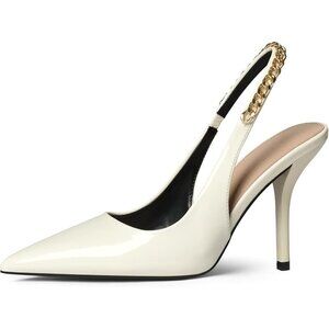 🆕Women White Stiletto Heels Closed Pointed Toe 4 in Heels Patent Leather Pumps